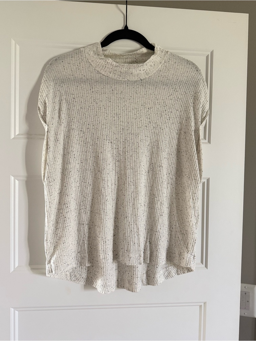 Varley Speckled Ivory Ribbed Mock-Neck Tee